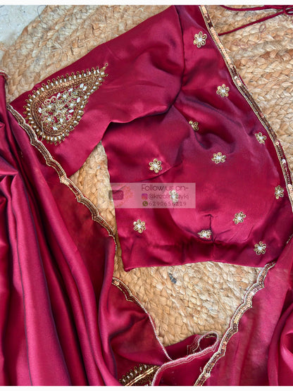 Raag Darbari Maroon Georgette Saree with Zardosi Work