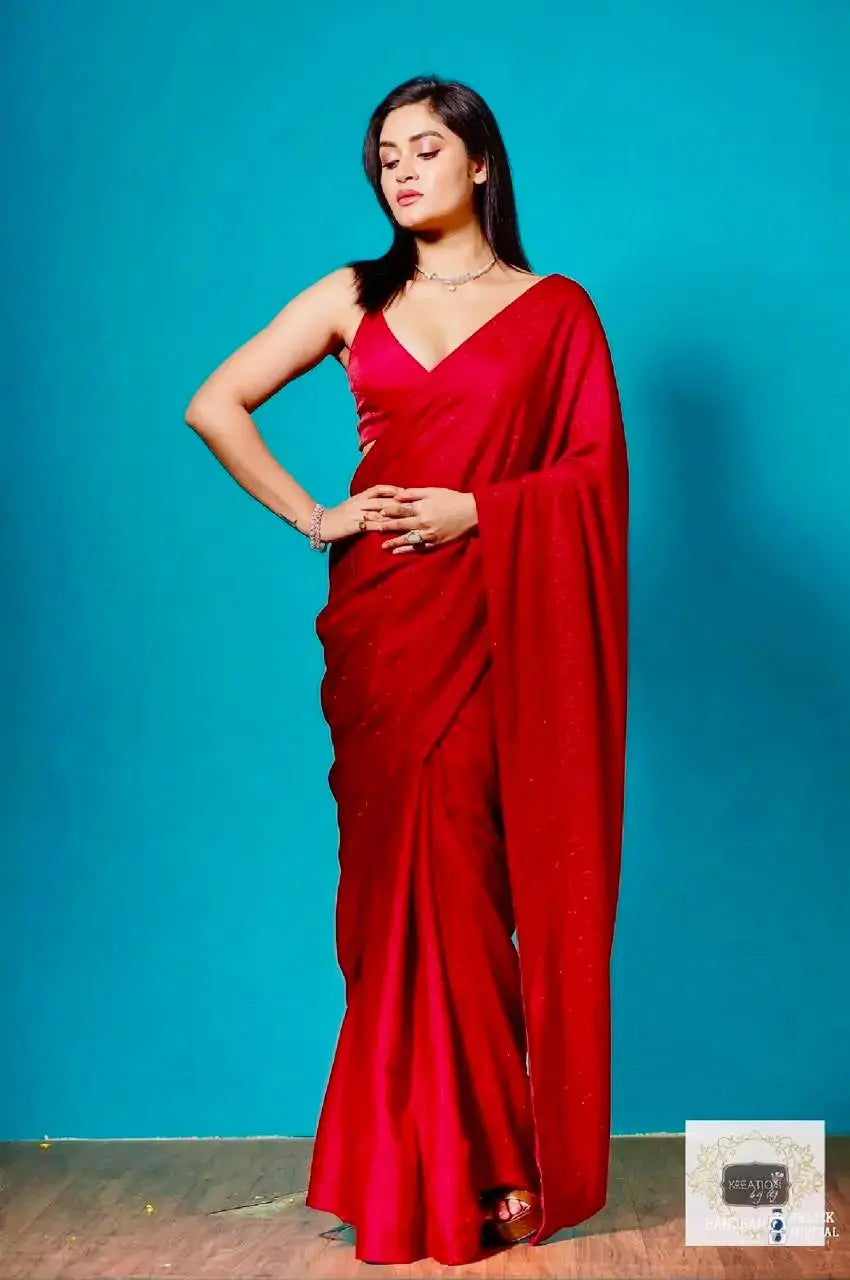 Red Shimmer Saree