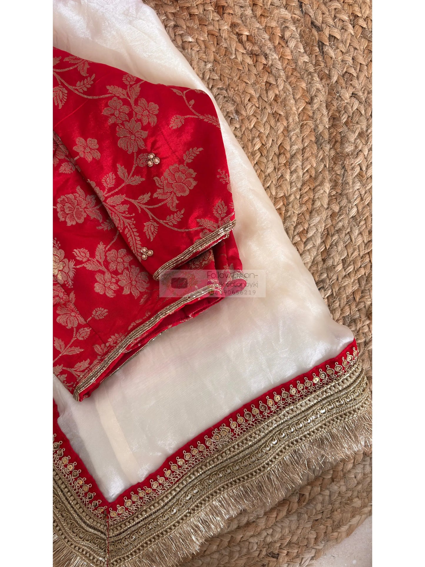 Cream Shimmer Satin Banno Saree Kreation by KJ