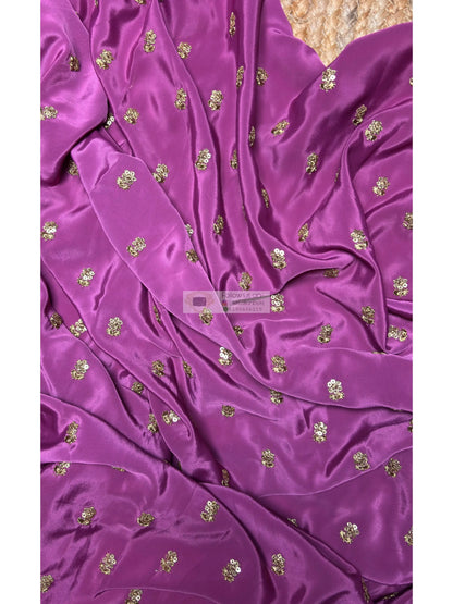 Mauve Crepe Silk Embellished Saree Kreation by KJ