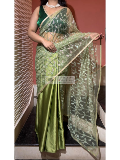 Green Spring Sequin Soirée Saree Kreation by KJ