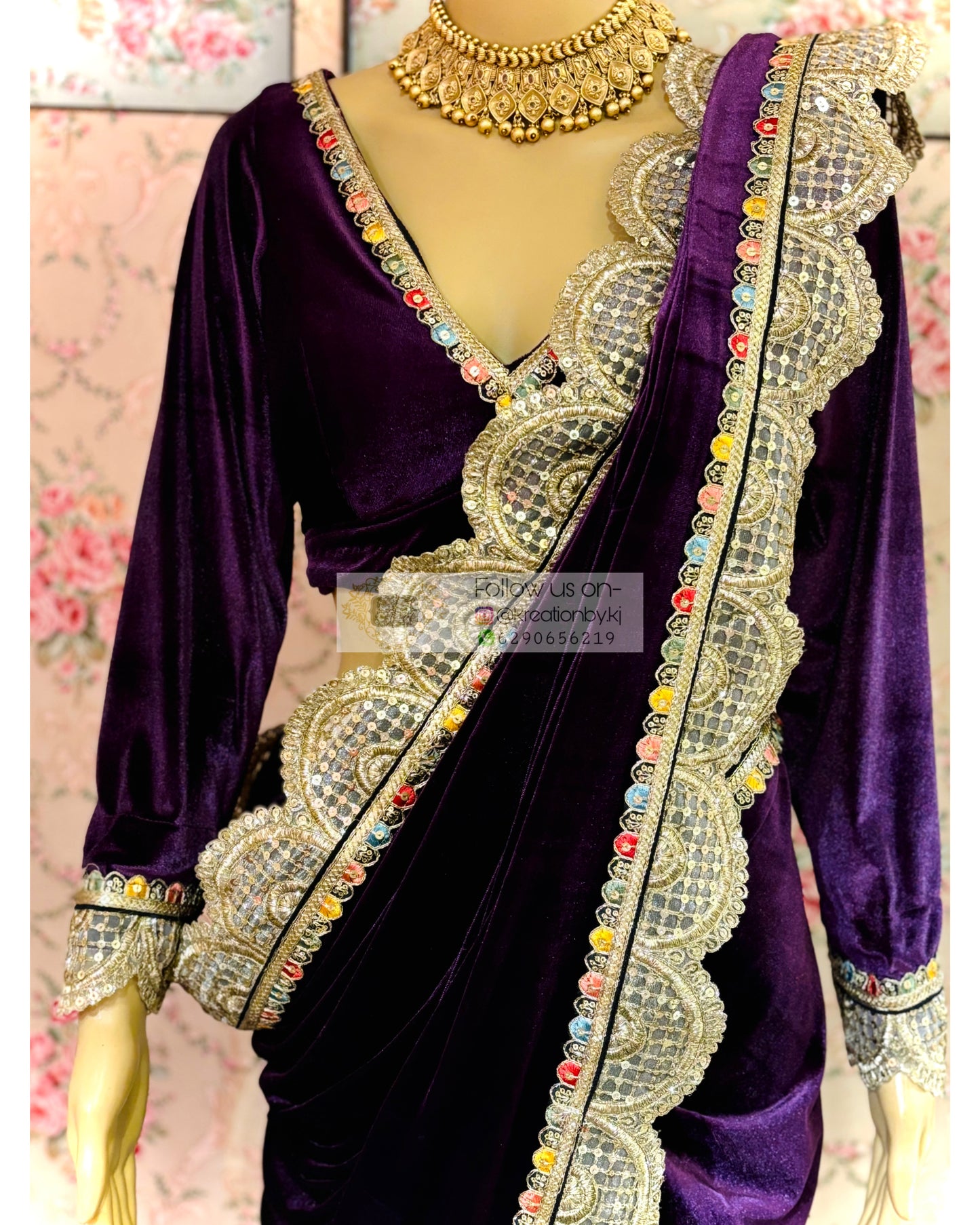 Purple Velvet Banno Saree