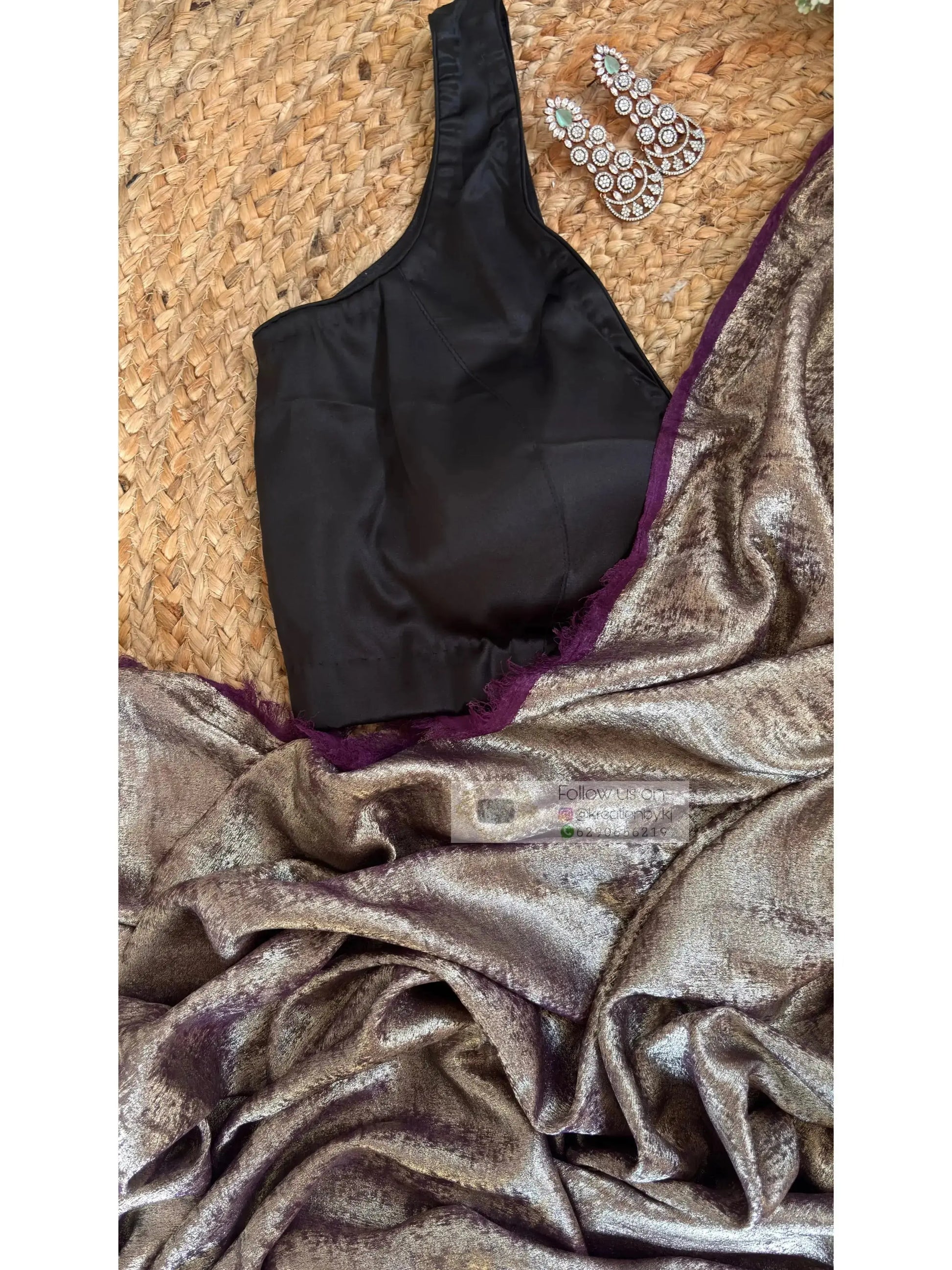 Aubergine Glam Shimmer Cocktail Saree Kreation by KJ