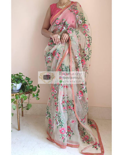 Floral organza saree