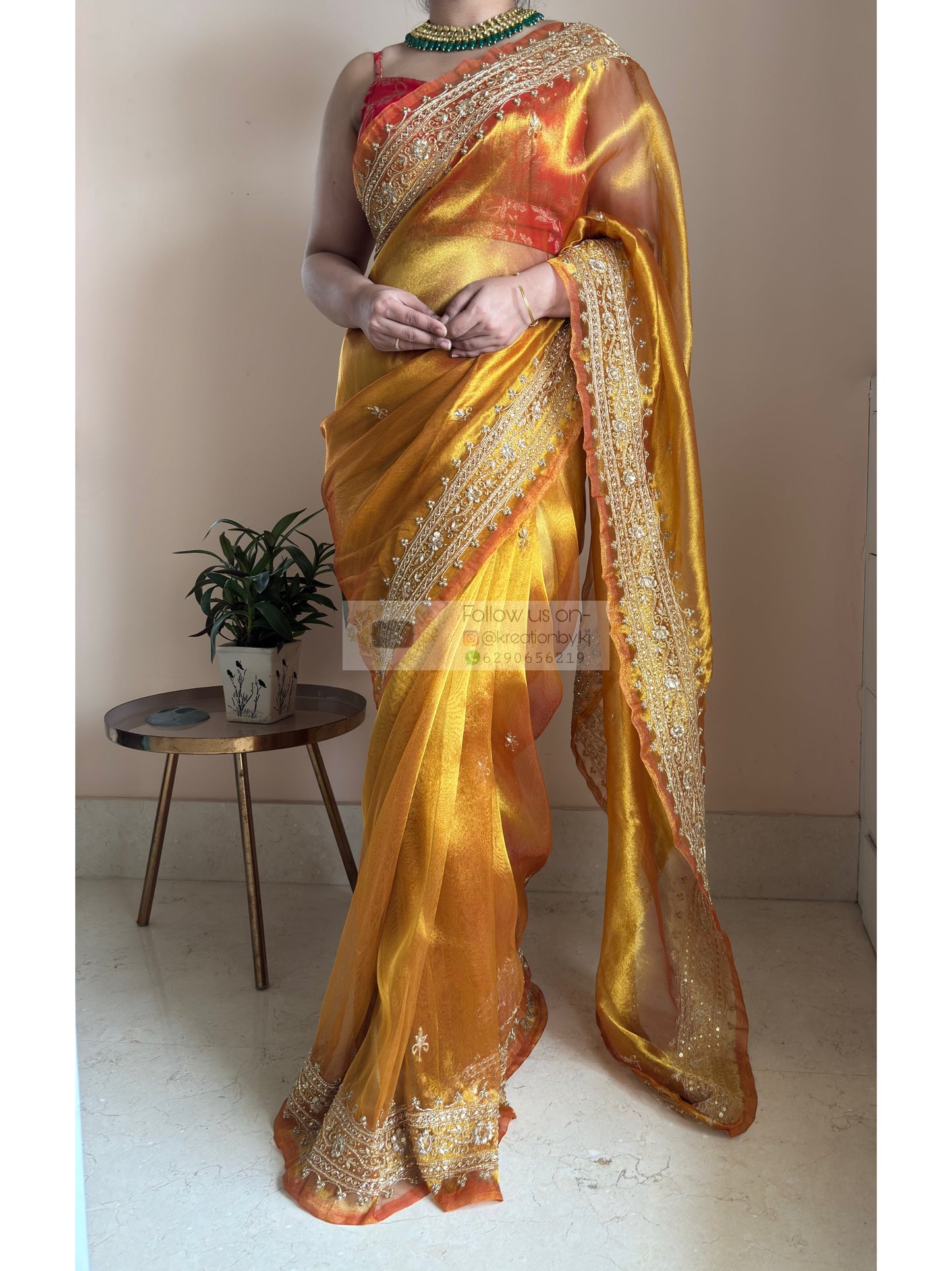 Golden Yellow Zarina Tissue Bridal Saree Kreation by KJ