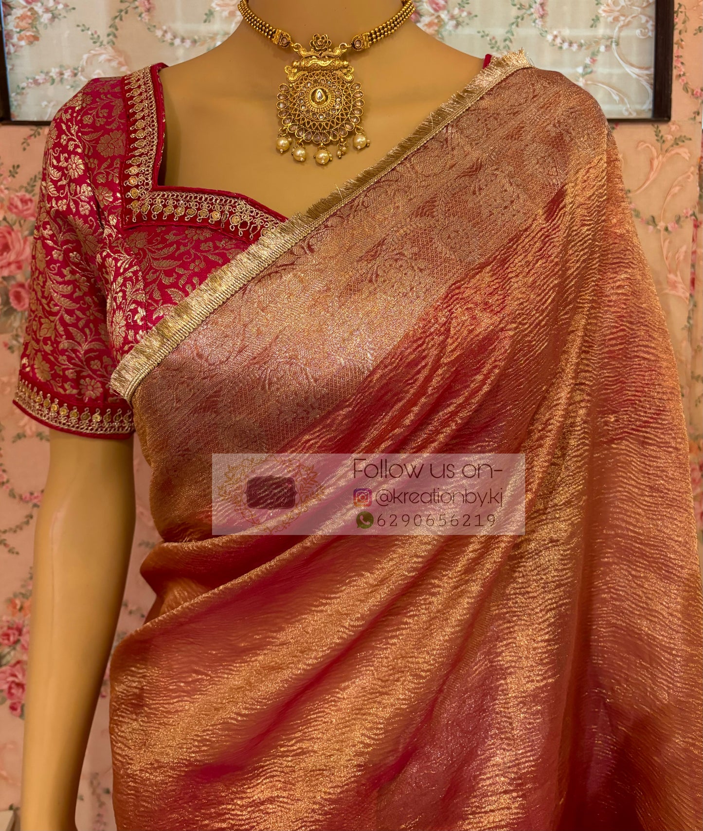 Rose Quartz Crushed Tissue Banarasi Saree