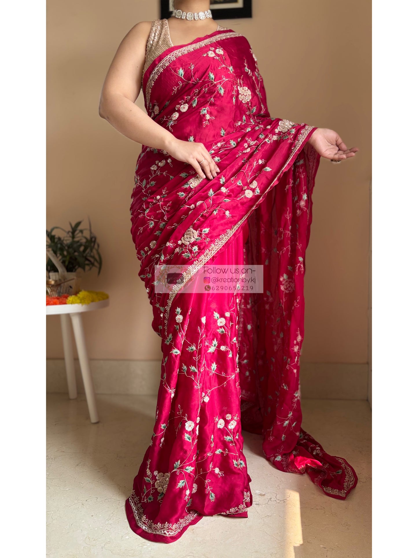 Luxe Cherry Wine Zardosi Jaal Saree