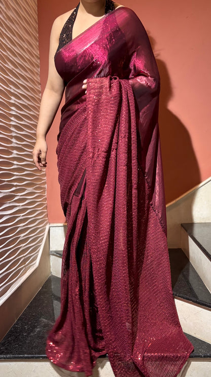 Cherry Bombshell Sequin Saree