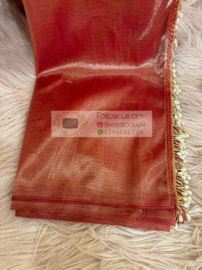 Orange Tissue Net Saree