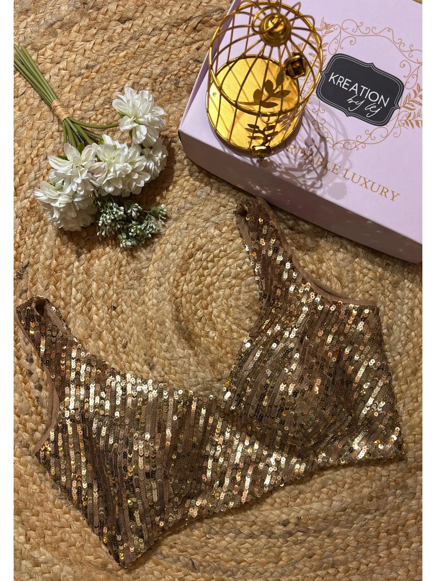 Golden Knotted Sequin Sleeveless Blouse Kreation by KJ