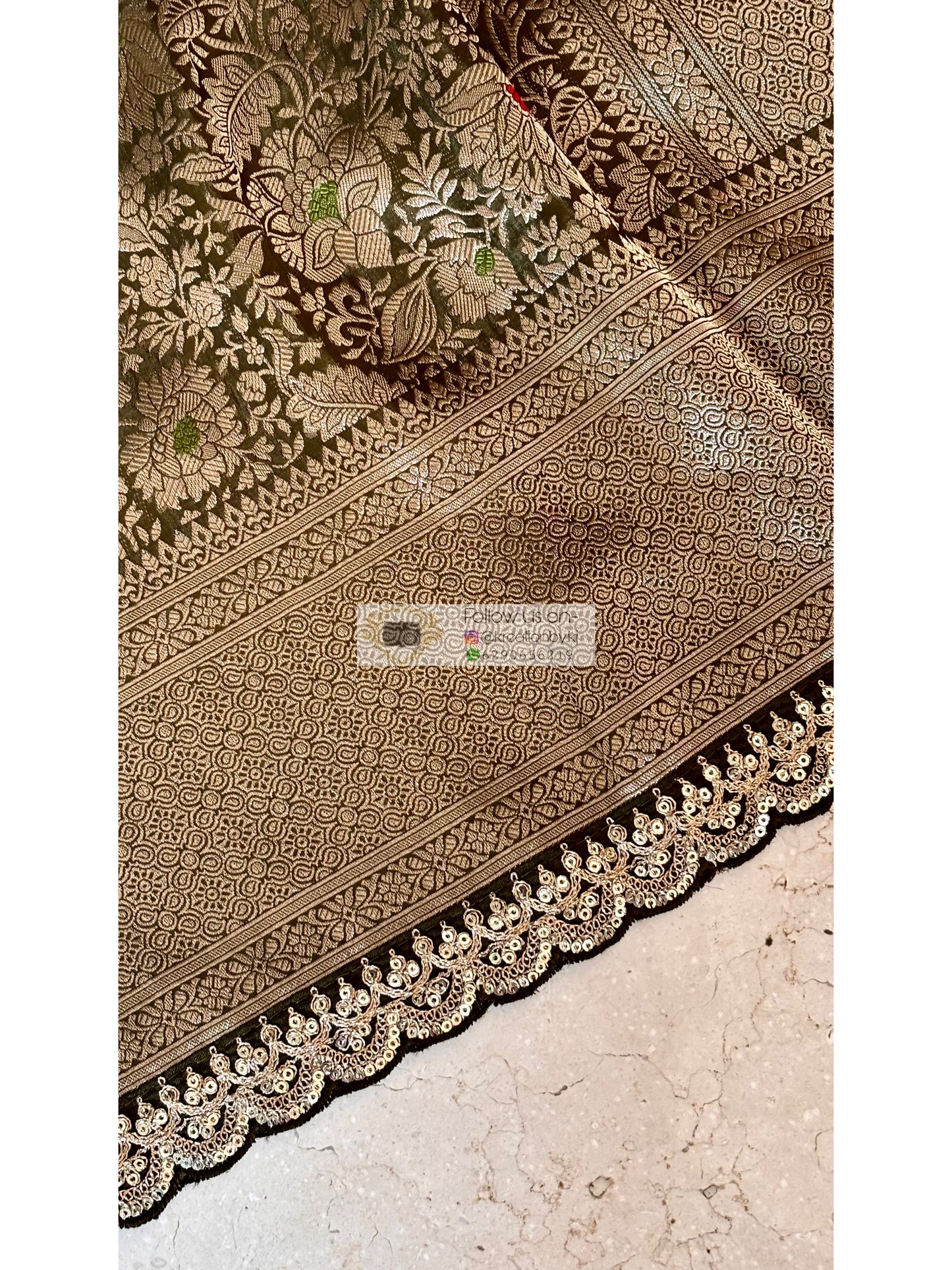 Mehndi Green Minakari Banarasi Saree With Antique Zari Work