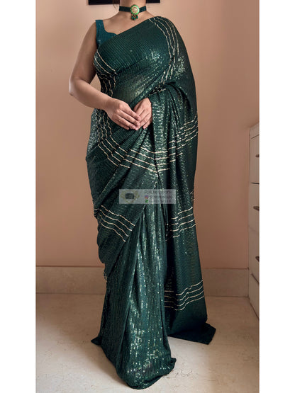 Gota Green Sequin Saree