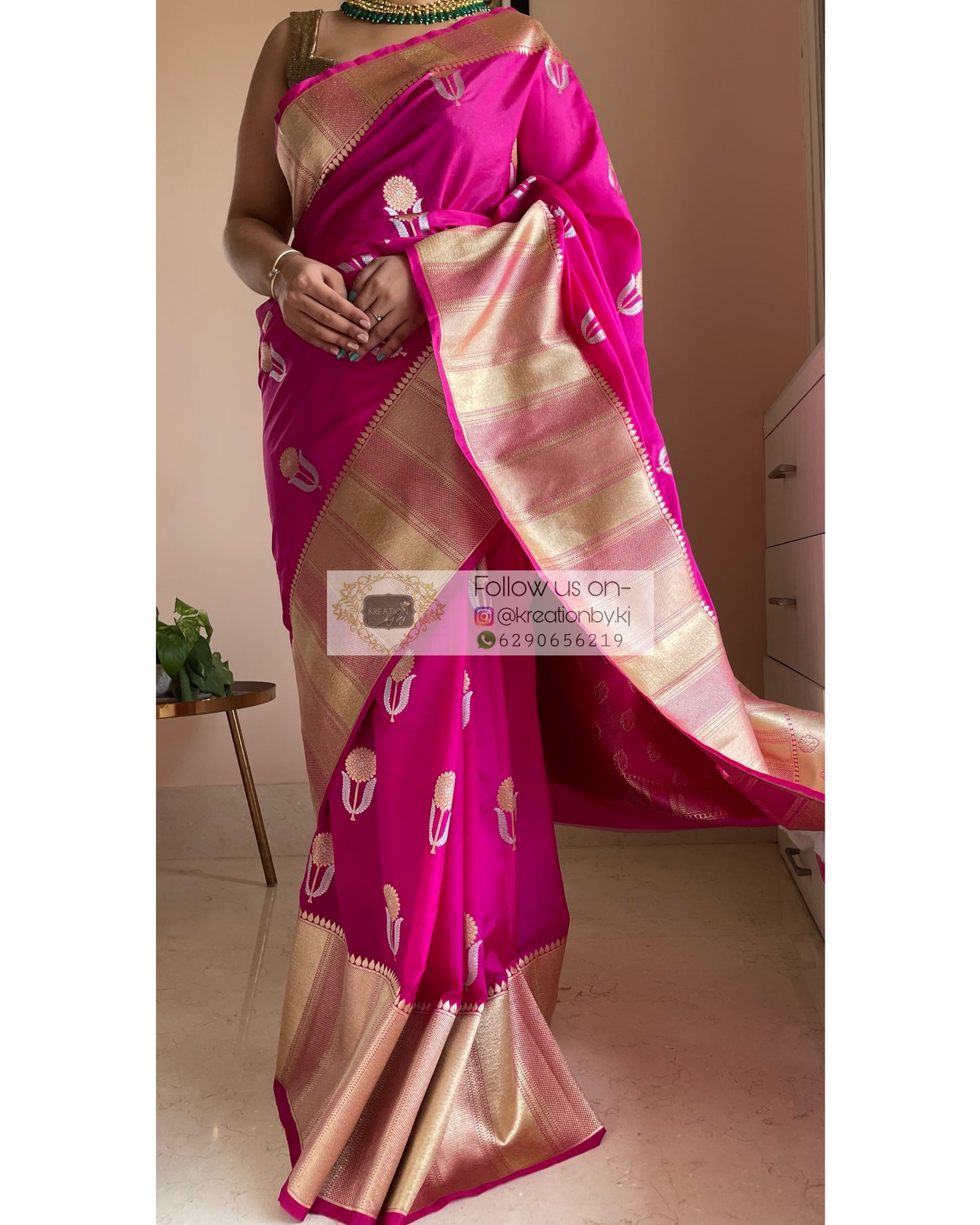 Fuschia Kataan Silk Saree with Gulaab Boota