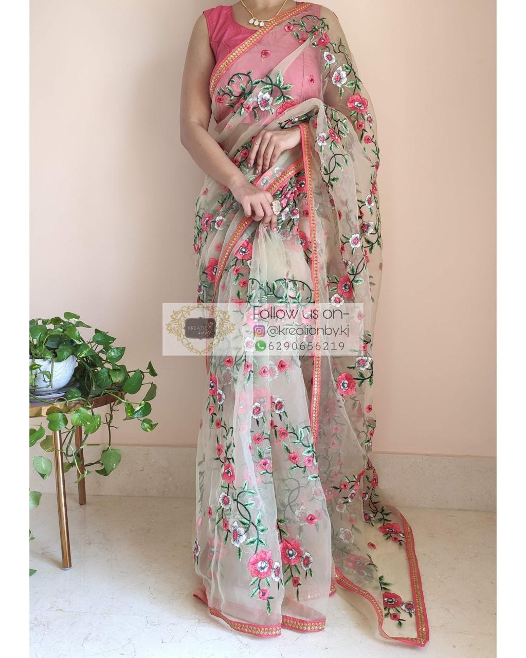 Floral organza saree