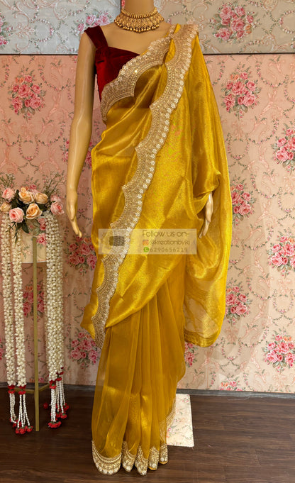 Golden Yellow Zari Tissue with Golden Border Saree