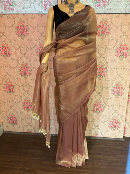 Rose Beige Tissue Net Saree