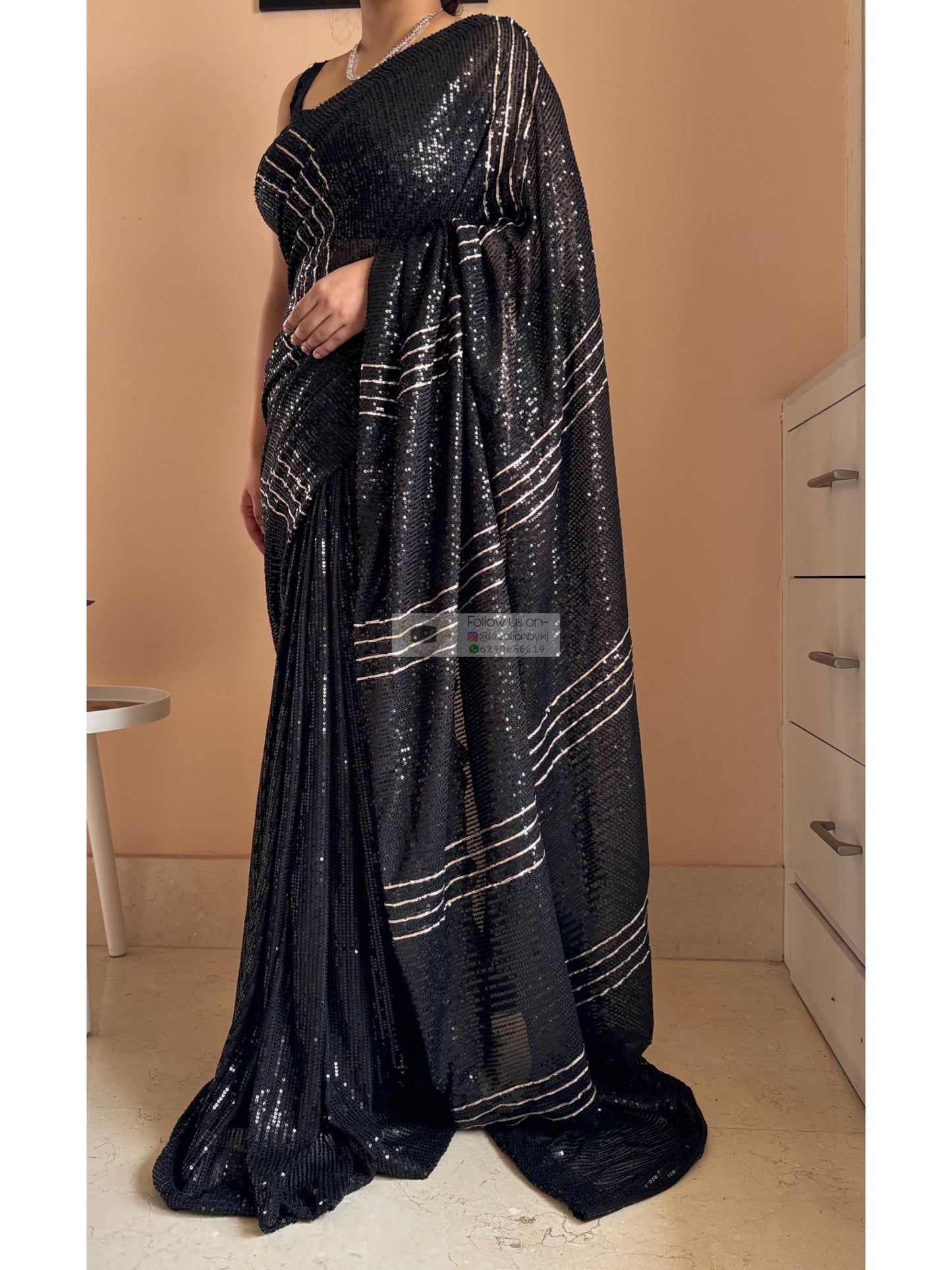 Black Magic Sequin Saree With Gota Patti Strips