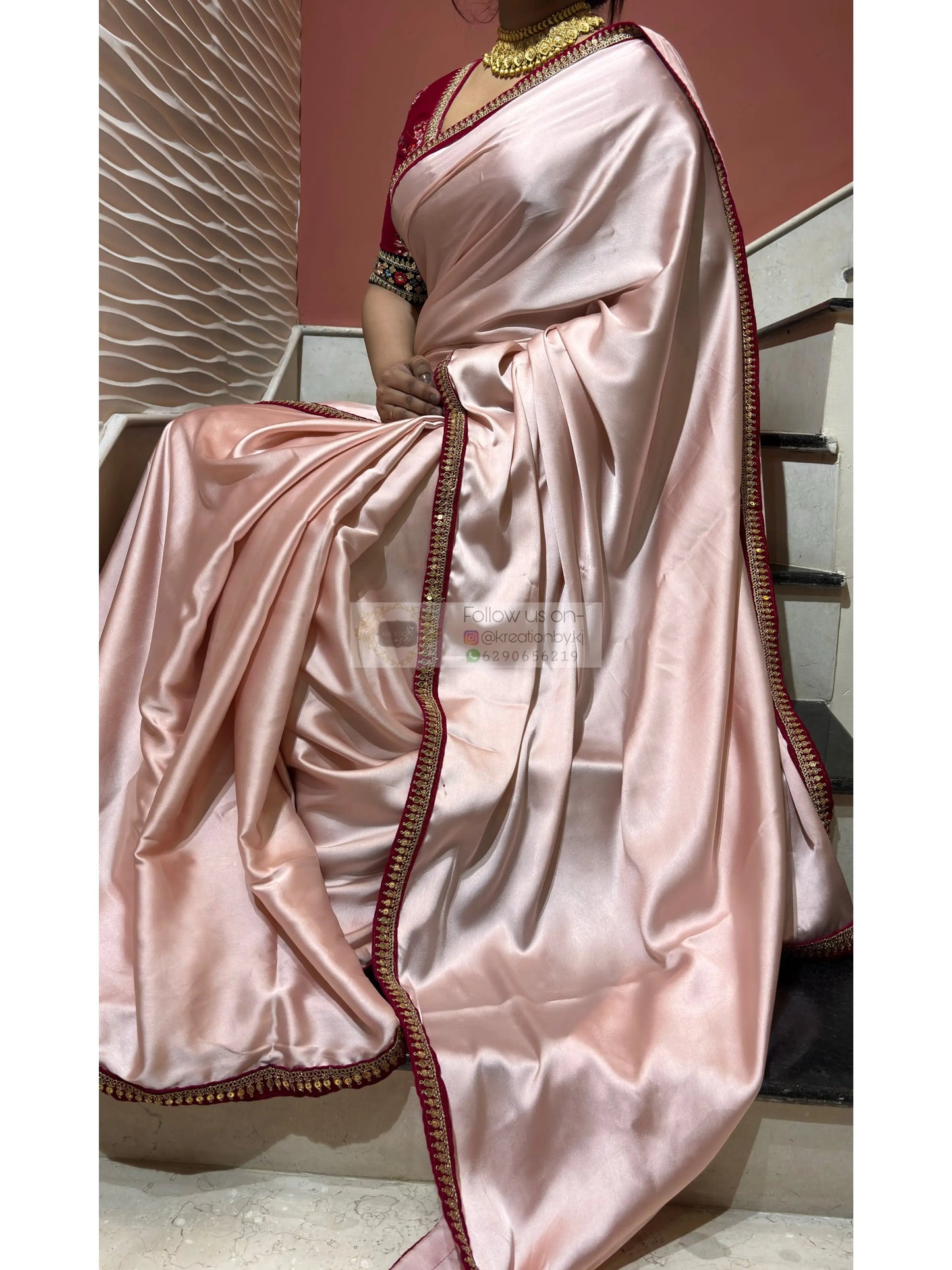 Doodhe Alta Satin Silk Saree Kreation by KJ