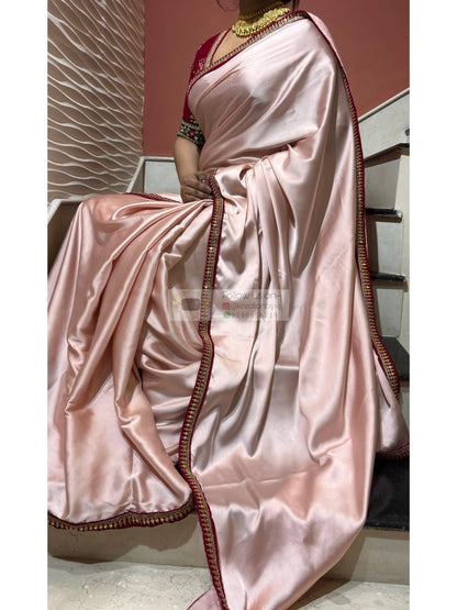 Doodhe Alta Satin Silk Saree Kreation by KJ