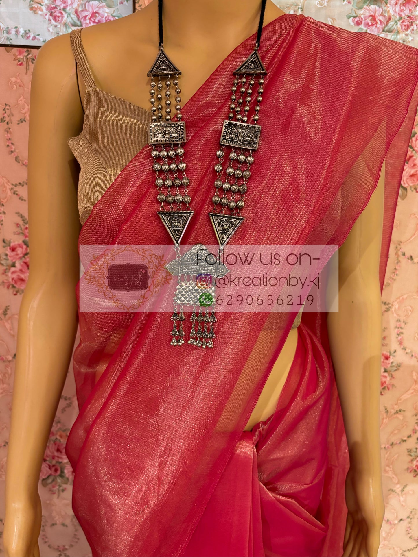 Rose Pink Tissue Net Saree