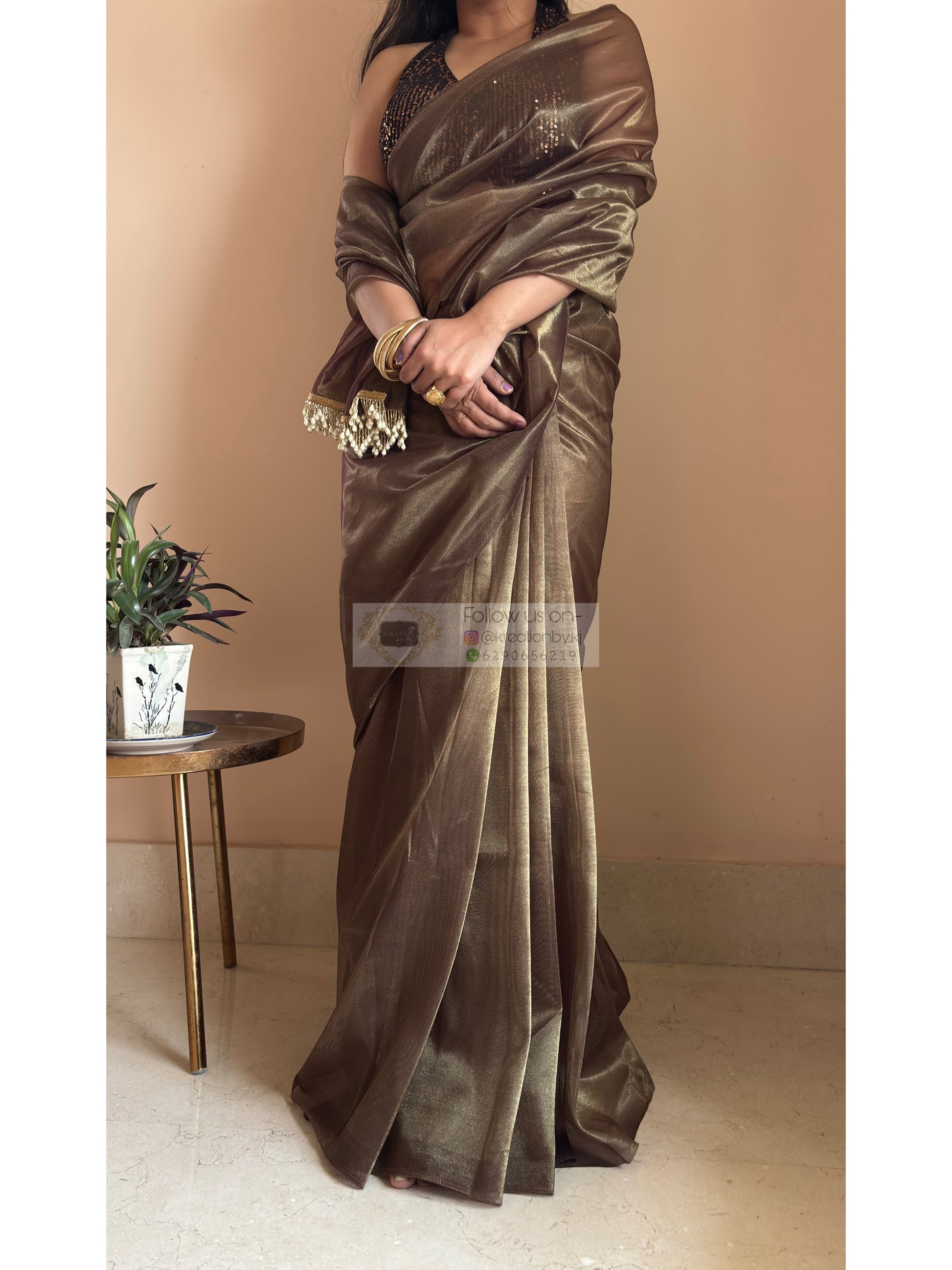 Gunmetal Tissue Net Saree kreationbykj