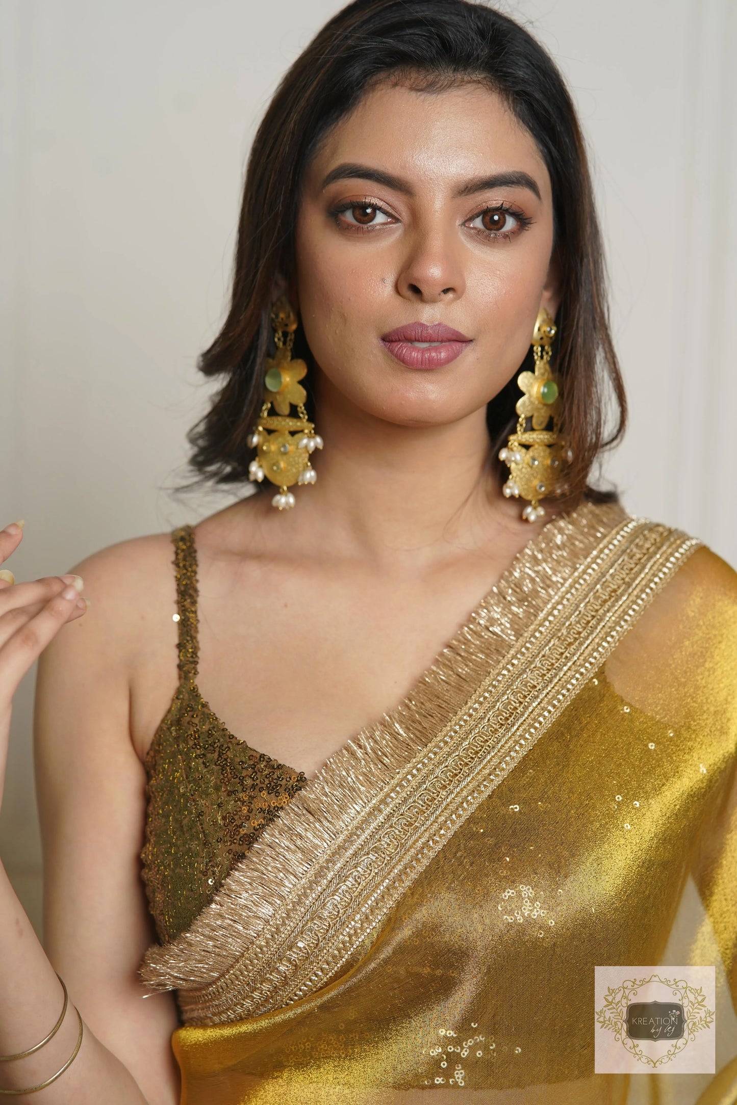 Molten Gold Strappy Sequins Blouse kreationbykj