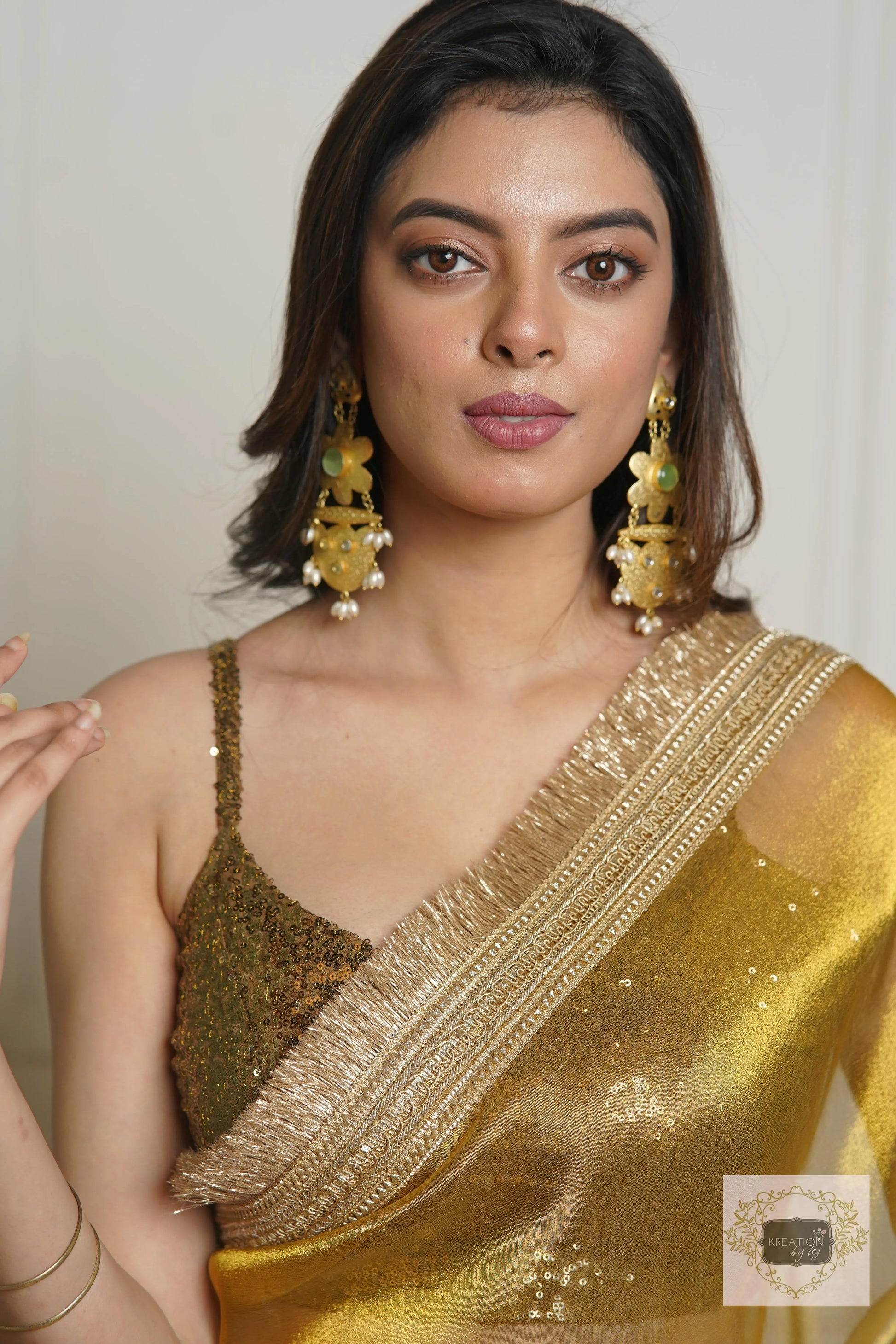 Molten Gold Strappy Sequins Blouse kreationbykj