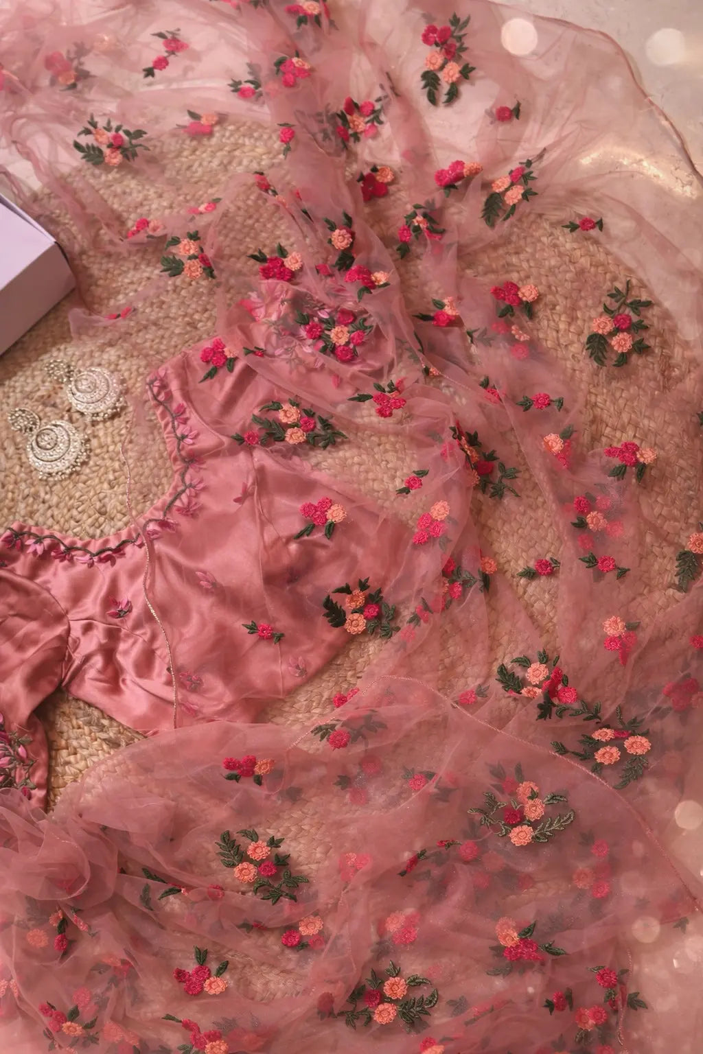 Peach Bouquet of Flowers Net Saree Kreation by KJ