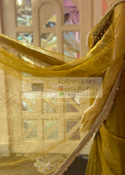 Amber Gold Glass Tissue Banno Saree