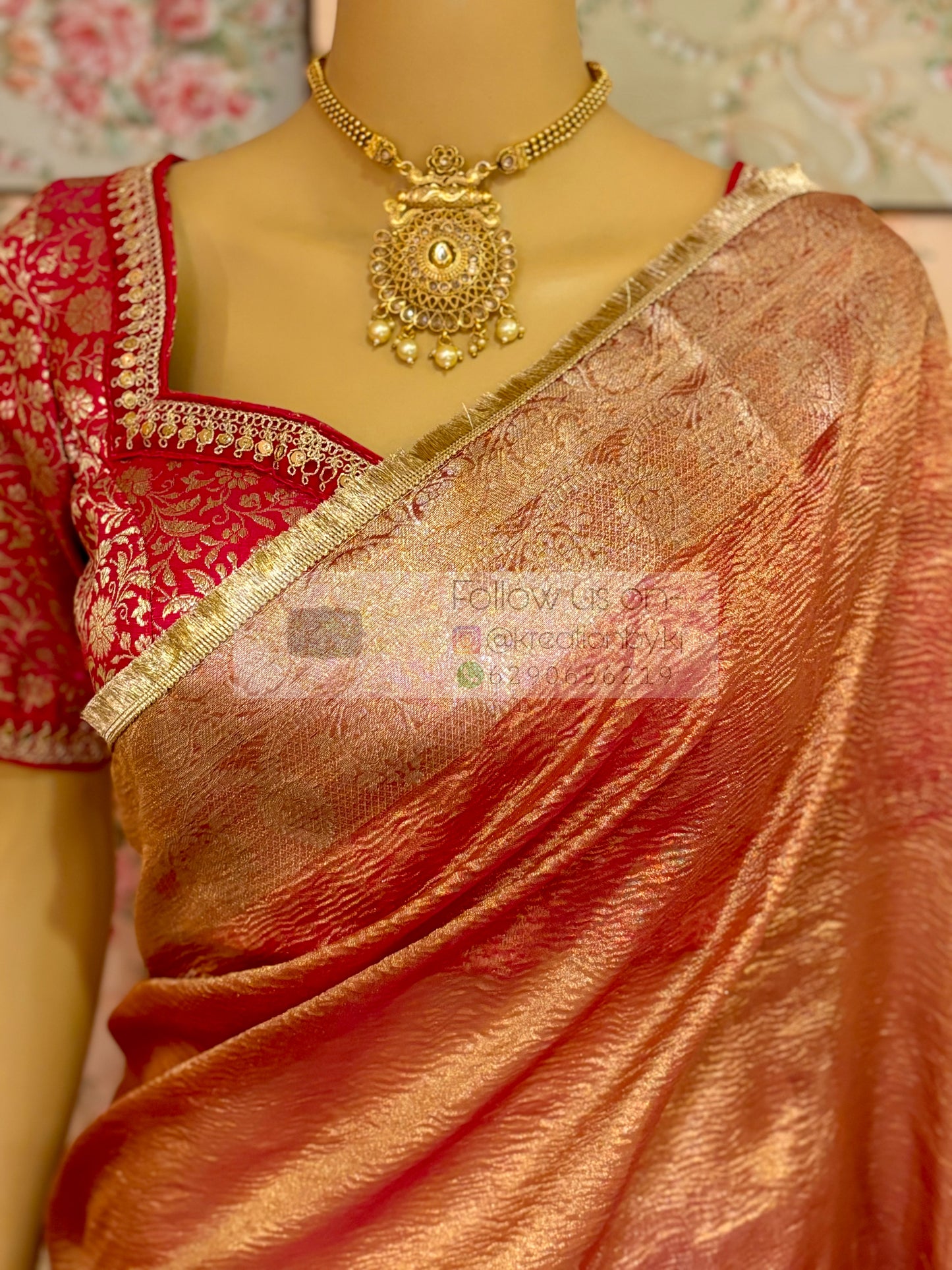 Rose Quartz Crushed Tissue Banarasi Saree