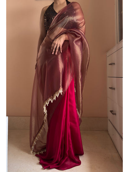 Cranberry Latte Tissue Crepe Saree