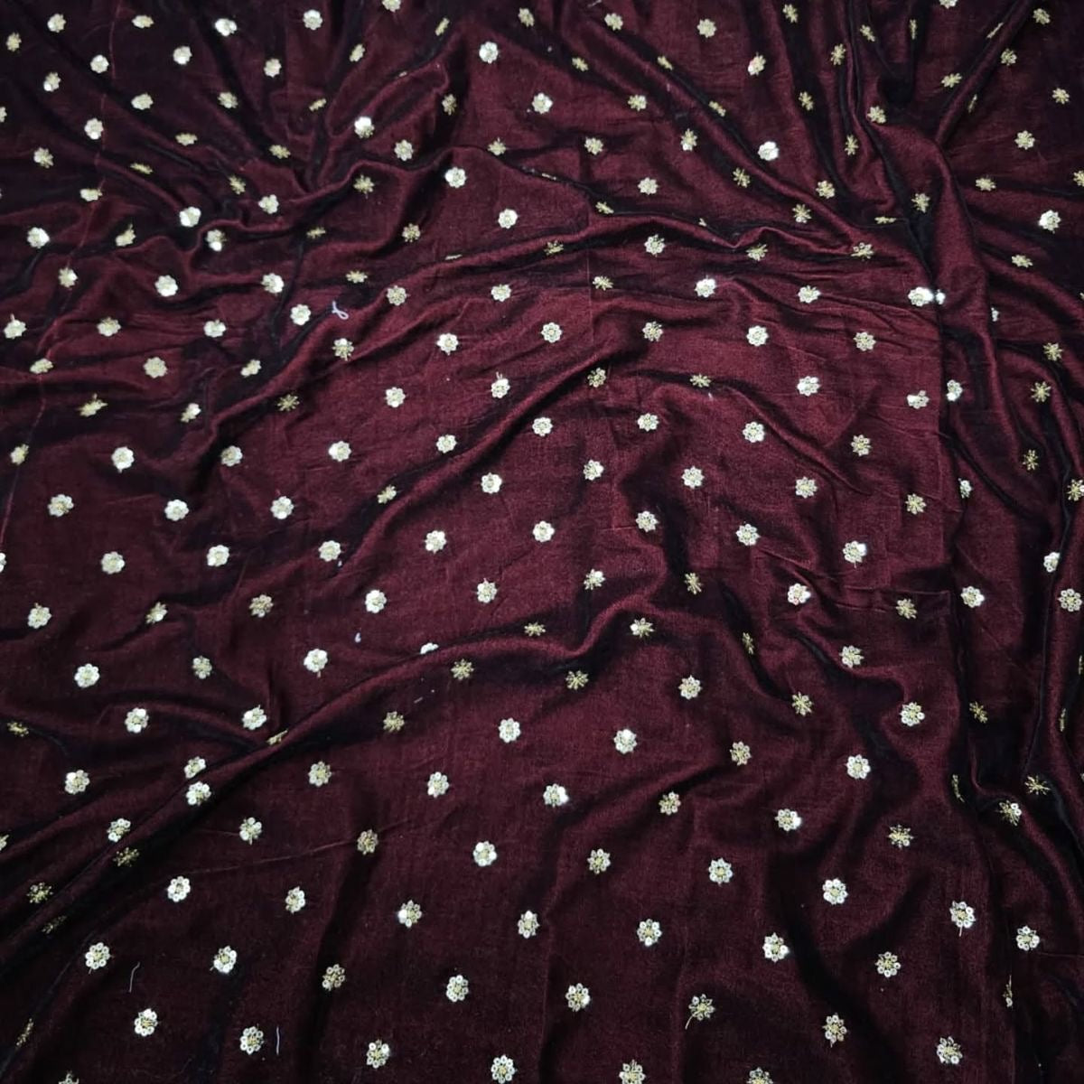 Burgundy Velvet Sequin Boota Fabric