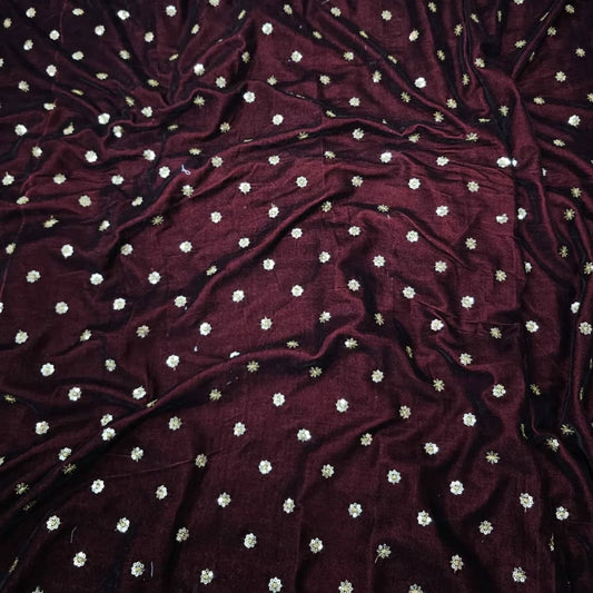 Burgundy Velvet Sequin Boota Fabric