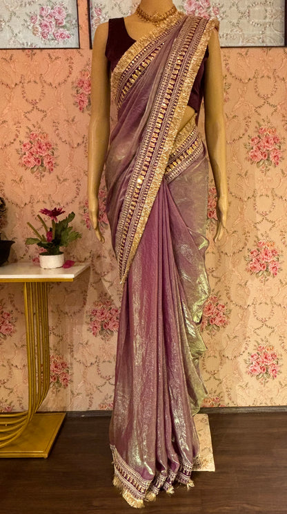 Mauve Shimmer Satin Banno Saree