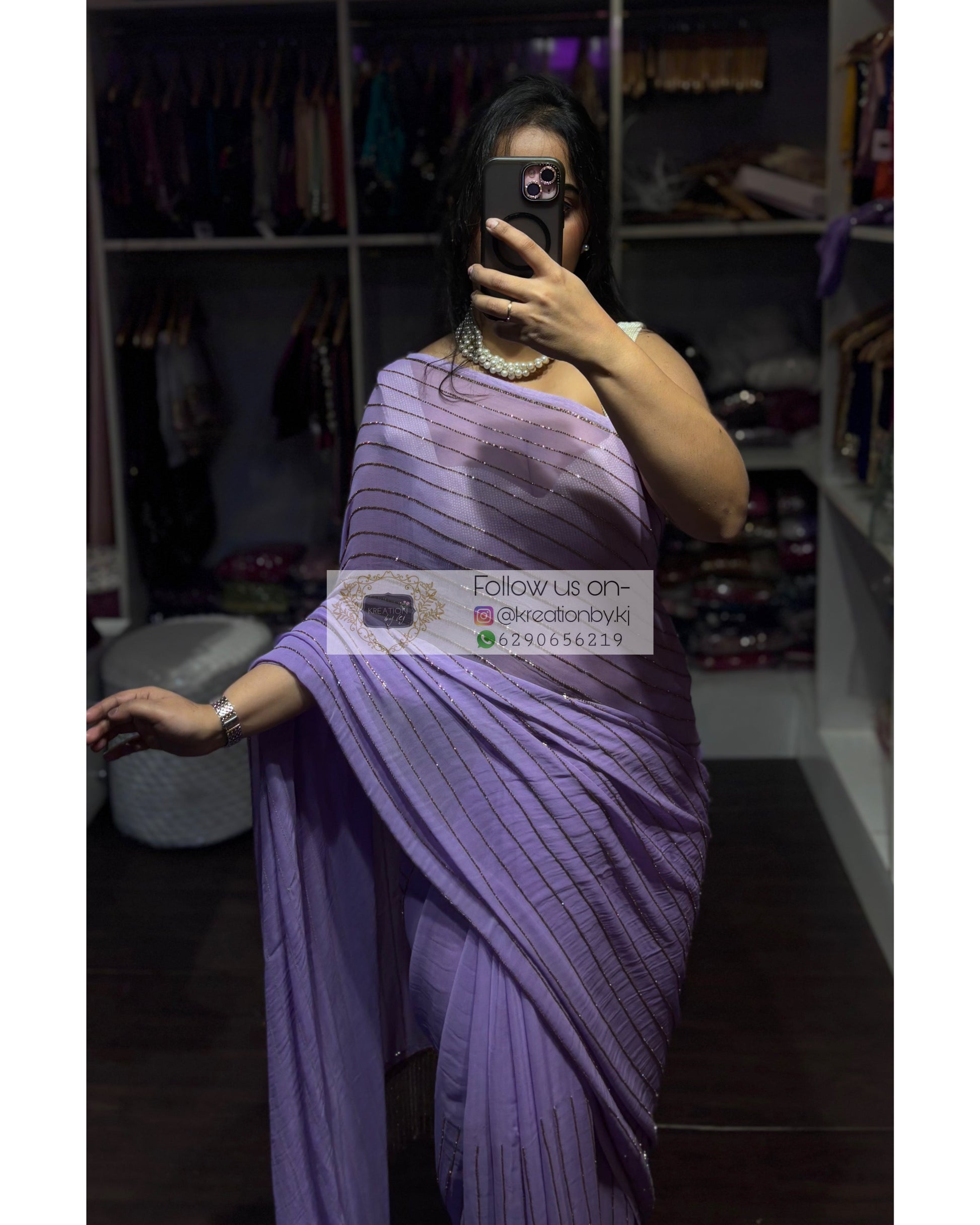 Lavender Noorani Georgette Saree Kreation by KJ