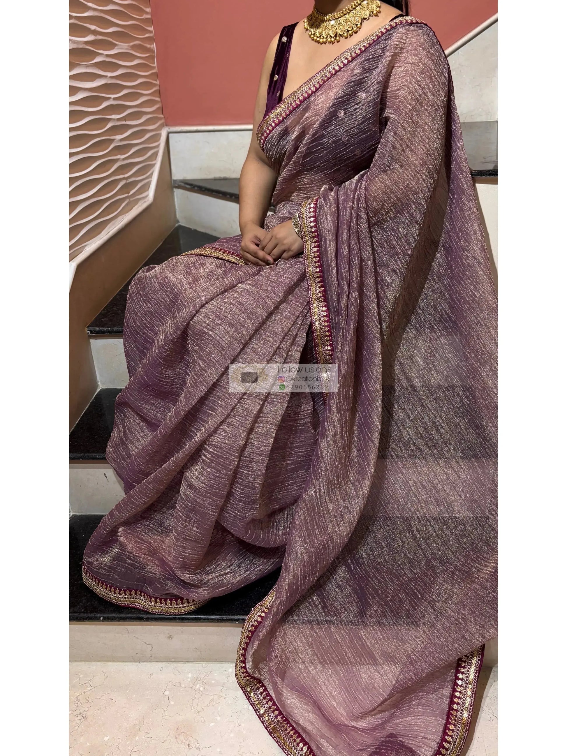 Lavender Crushed Tissue Saree Kreation by KJ