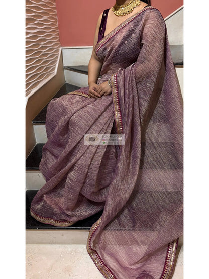 Lavender Crushed Tissue Saree Kreation by KJ