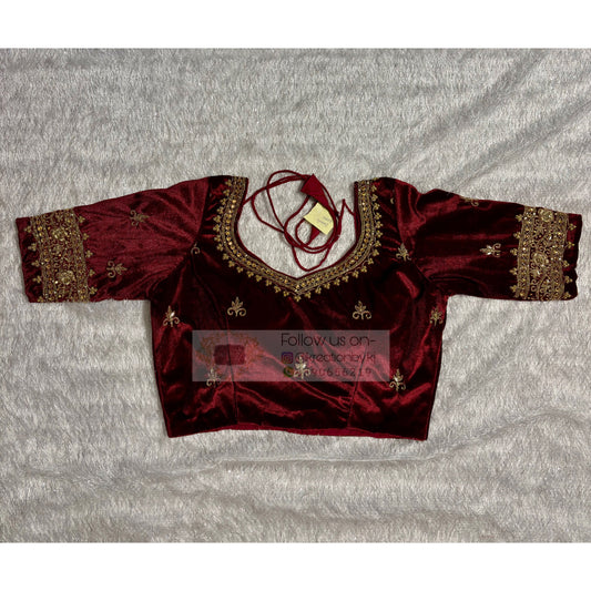 Maroon Velvet Bridal Blouse with Zardosi Work kreationbykj