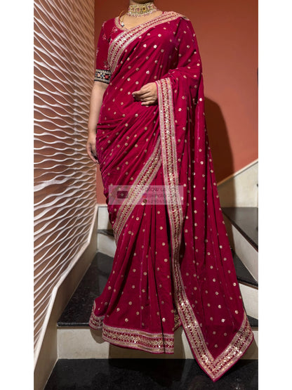 Royal Magenta Pink Velvet Saree Kreation by KJ