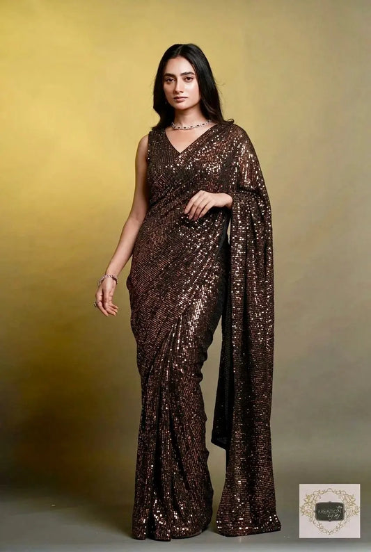 Molten Black Sequin Partywear Saree kreationbykj