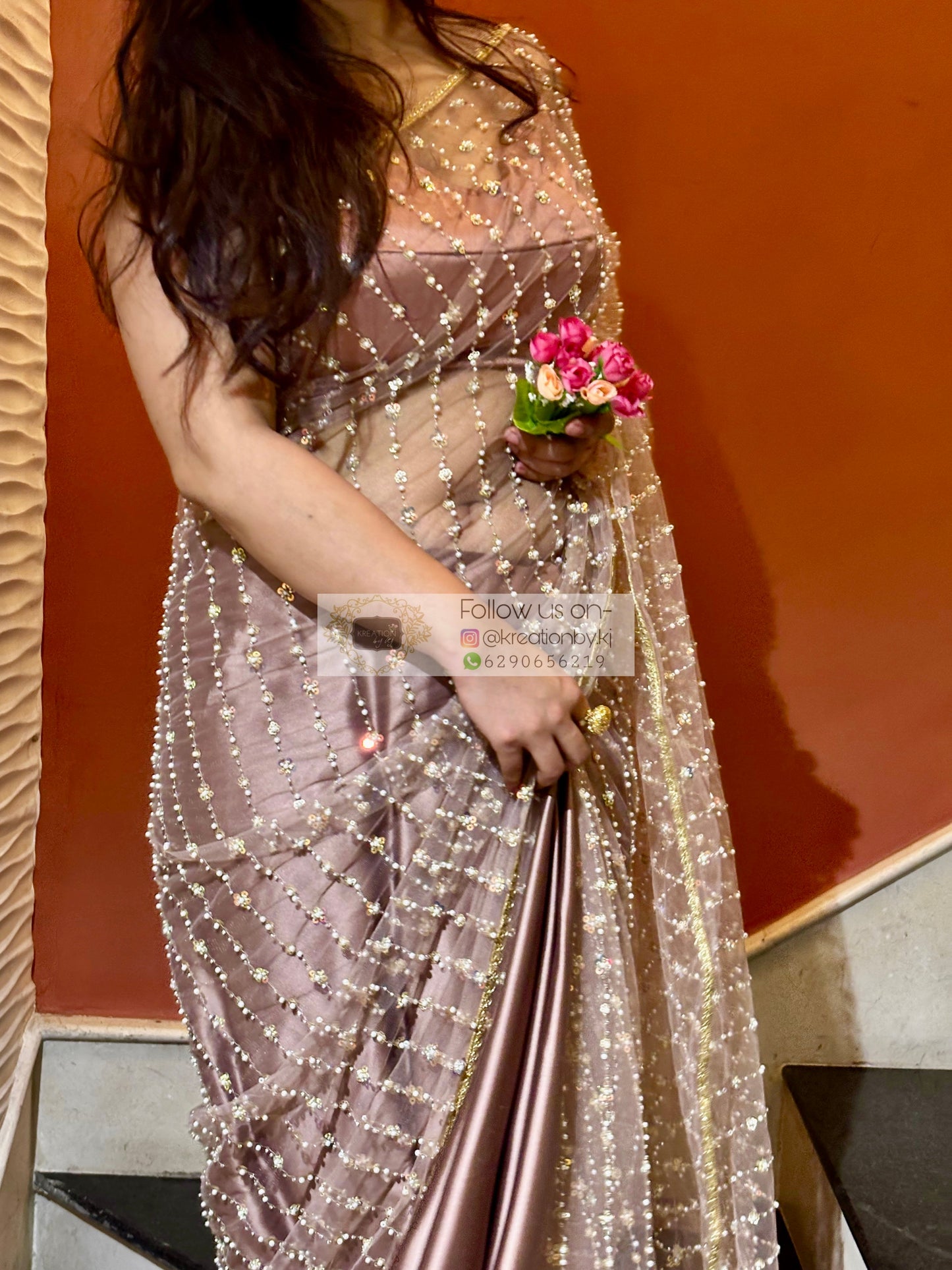 Rose Gold Glitter in the Sky Saree kreationbykj