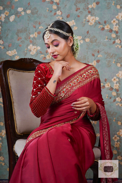 Maroon Crepe Silk Prajoti Saree