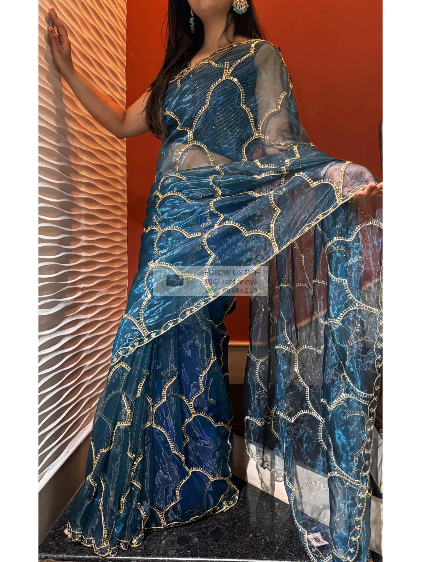 Cobalt Blue Chaudhvin ka Chand Saree for Wedding