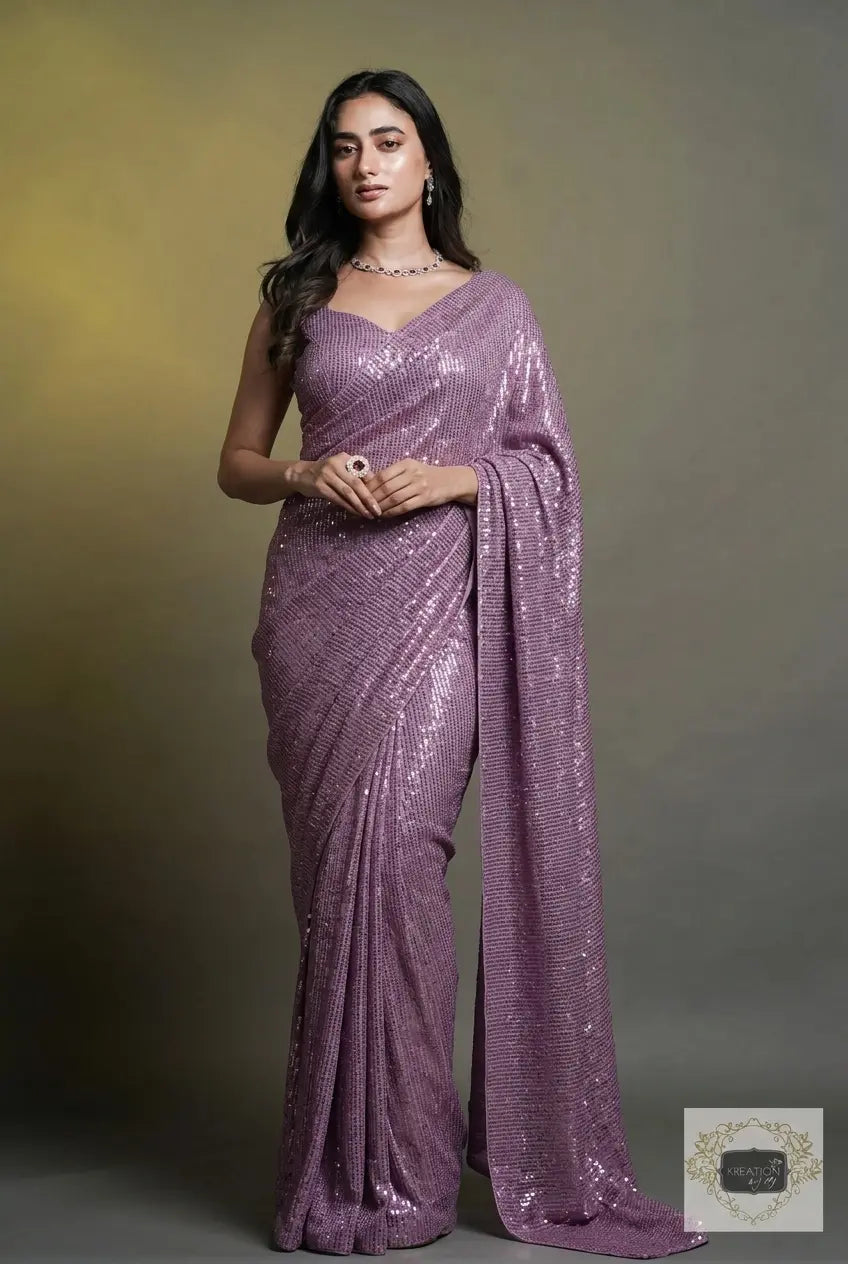 Mauve Sequins Saree kreationbykj