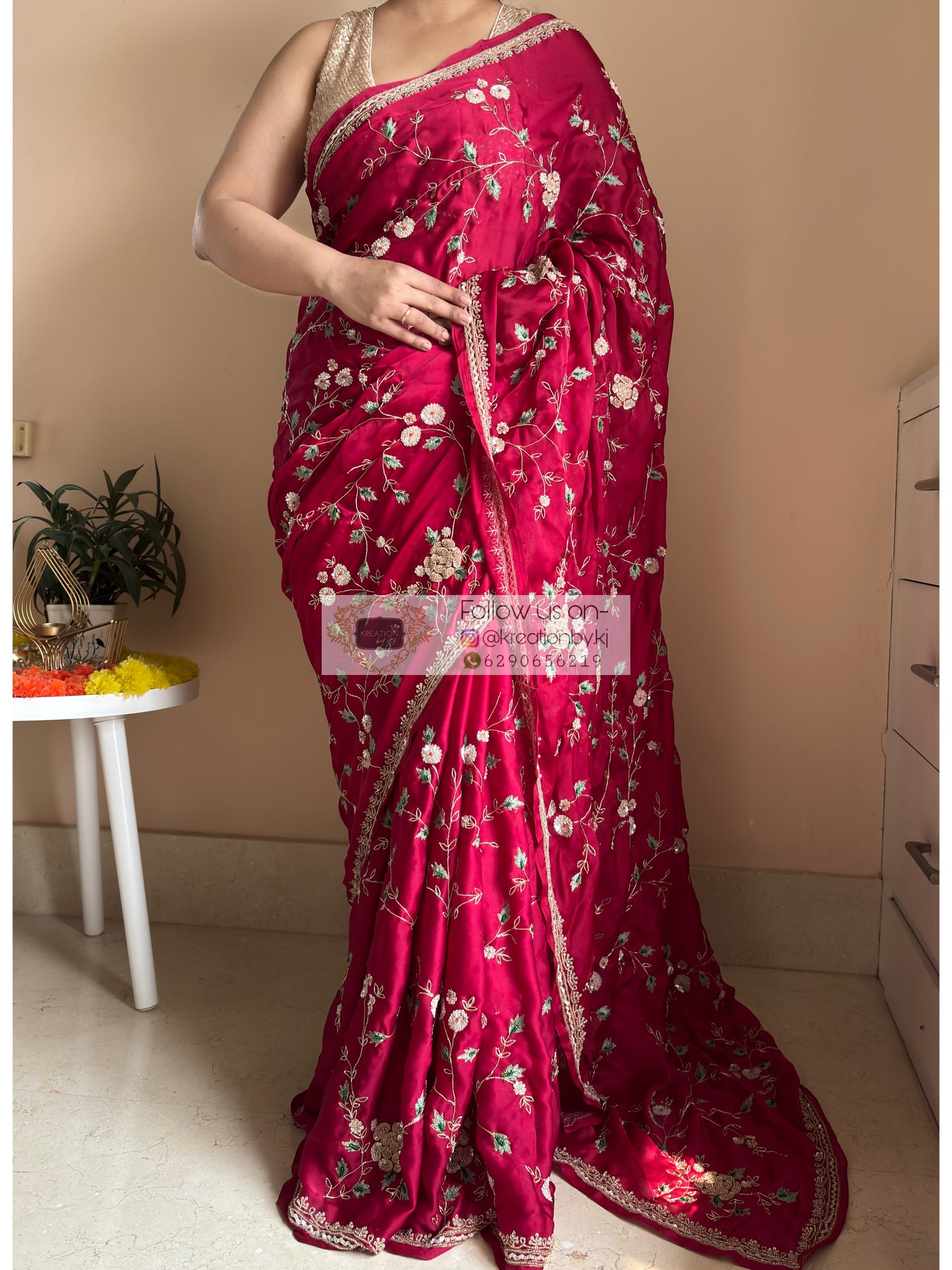Luxe Cherry Wine Zardosi Jaal Saree