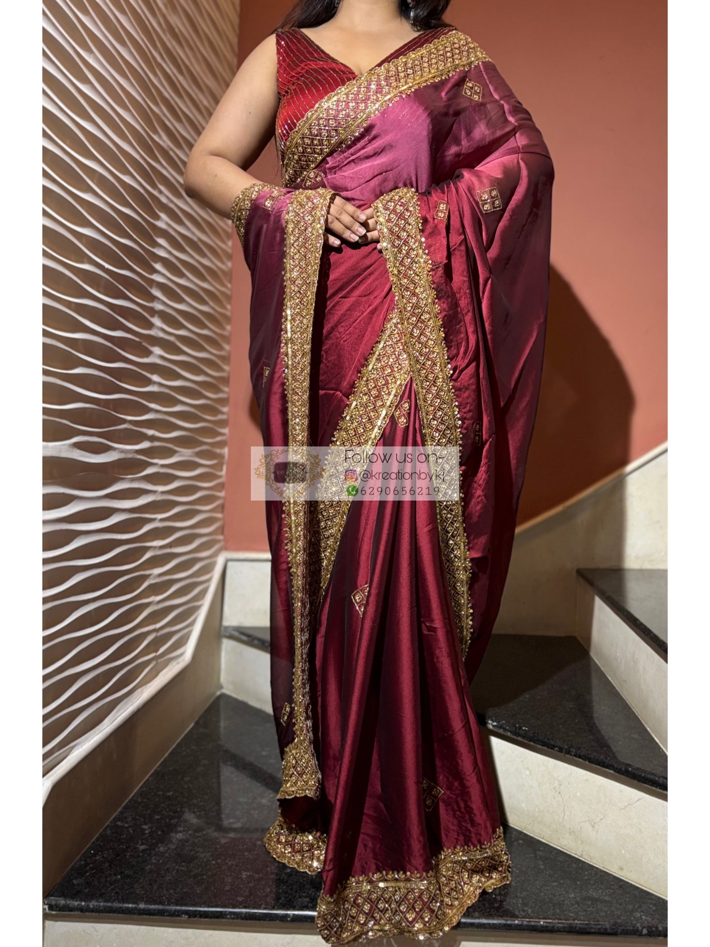 Merlot Ombre Georgette Zeenat Saree kreationbykj