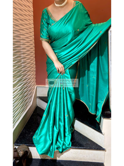 Jade Green Grace Satin Silk Saree - kreationbykj