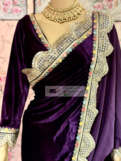 Purple Velvet Banno Saree