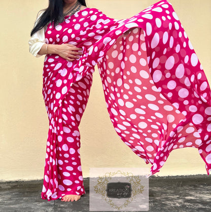 Magenta Pink Polka Dot Saree