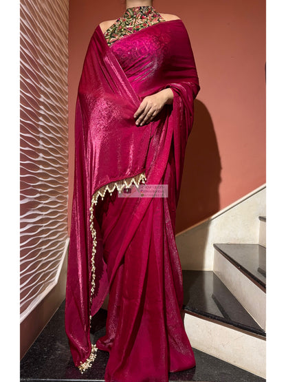 Magenta Shimmer Satin Cocktail Saree